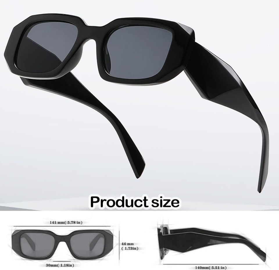 KUGUAOK Trendy Rectangle Sunglasses for Women 90s 2 Packblack+bown Tea