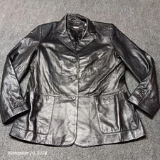 Tribal Brand Soft Leather Jacket Women 12 Black Button Close