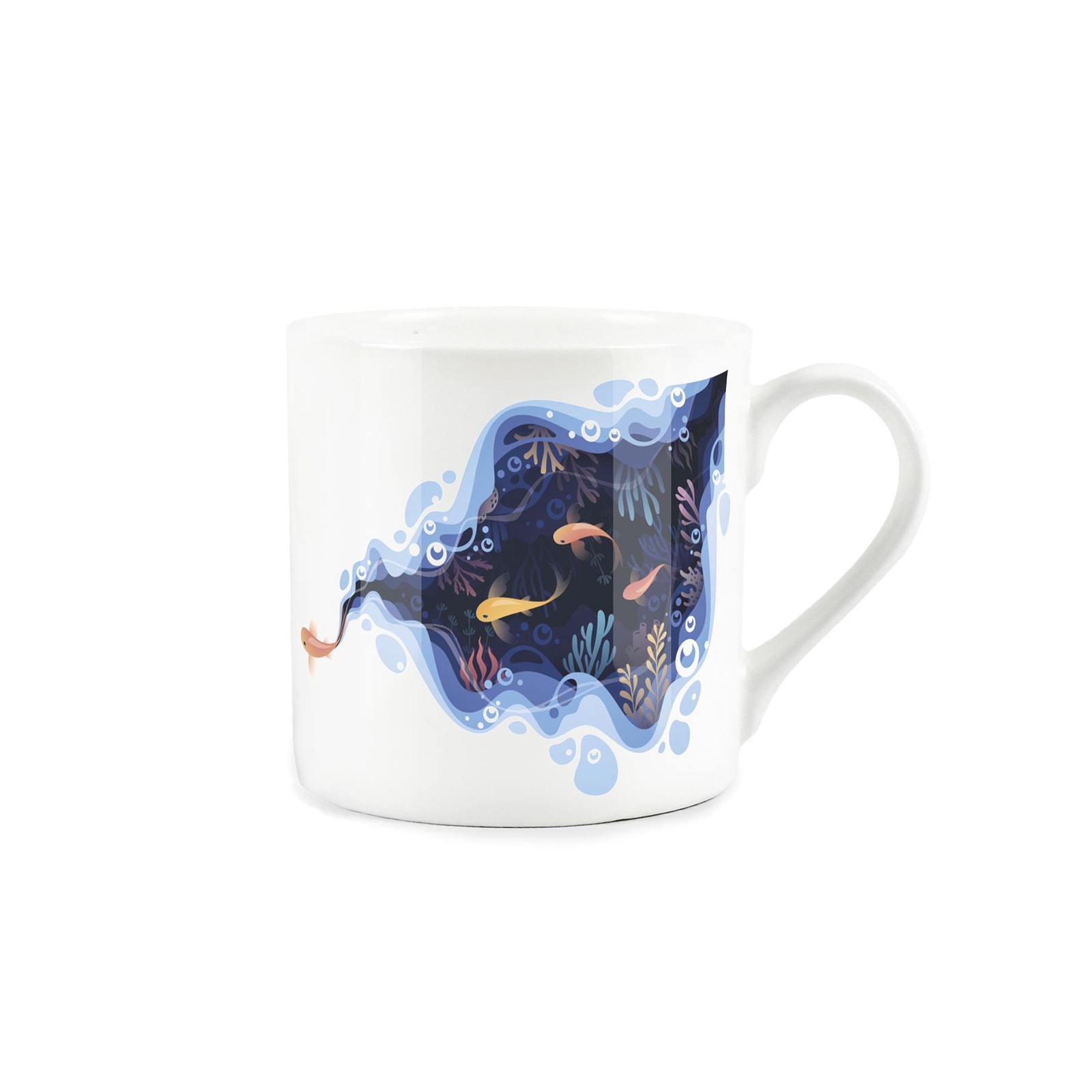 Fish Bowl Themed Mug - Bone China White Coffee/Tea Present Gift