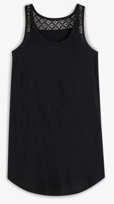 Damen Shirt Kleid schwarz Mini mit Spitze schwarz Baumwolle Größ 42 - 54 neu 800