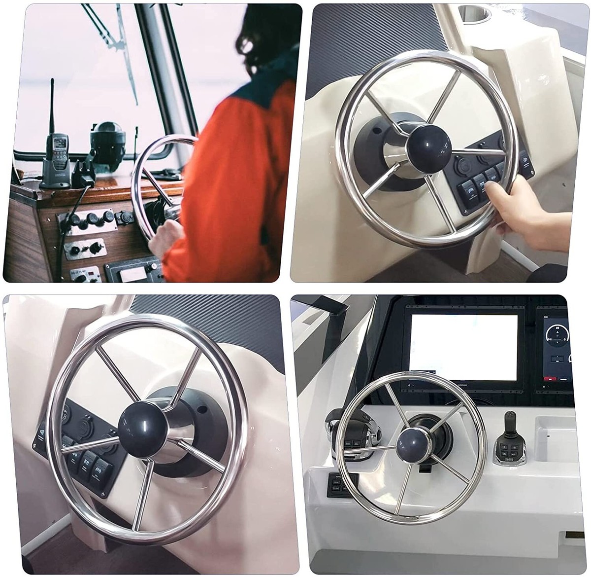 11 Inch Marine Steering Wheel - Stainless Steel 5-Spoke Boat Wheel With Foam Grip
