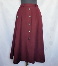 VINTAGE OKTOBERFEST DIRNDL TYROL BURGUNDY LINEN BLEND WOMENS SKIRT US 10 EU 38