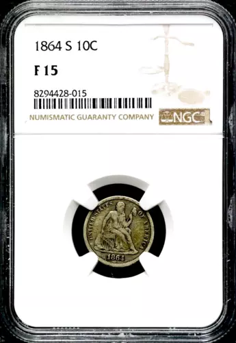 1864-S 10C Seated Liberty Dime - NGC F 15 - Civil War Year  CC436
