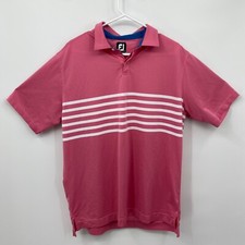Footjoy FJ Men's Short Sleeve Golf Polo Shirt Summer Pink Striped Logo Size L