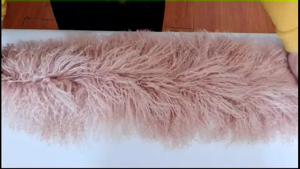 Real Mongolia Lamb Fur Scarf Collar Winter Neckerchief Wraps Pink Black Grey - Image 2 of 4