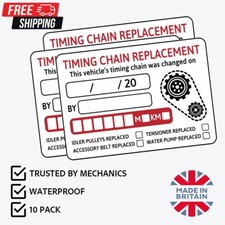 10x Timing Chain Replacement Stickers 75x52mm | Cam Chain Service MOT Reminder