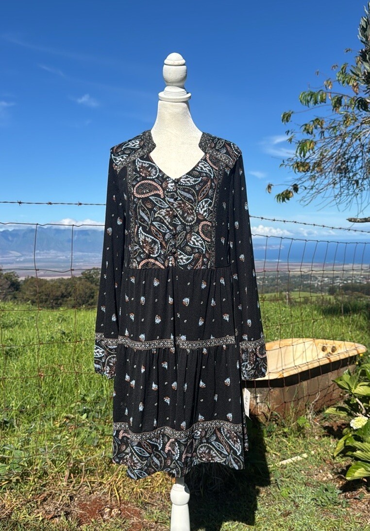 NWT Style & Co boho Peasant black long Sleeve Fit & Flare Dress Medium NWT Style & Co boho Peasant black long Sleeve Fit & Flare Dress Medium