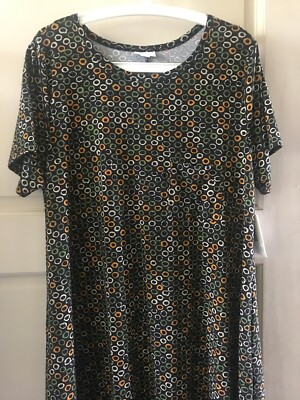 Lularoe XL Carly Dress Unicorn   Black Green Cream Polka Dots Open New 18/20
