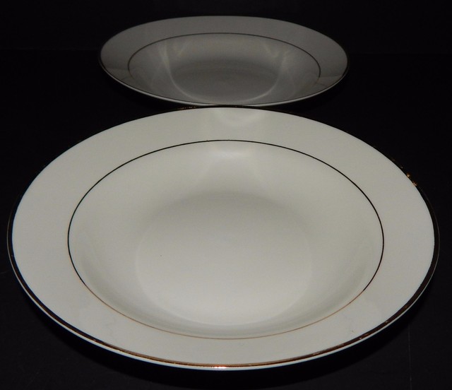 2 Gibson Designs Housewares Everyday China White w/ Gold Rim Soup
