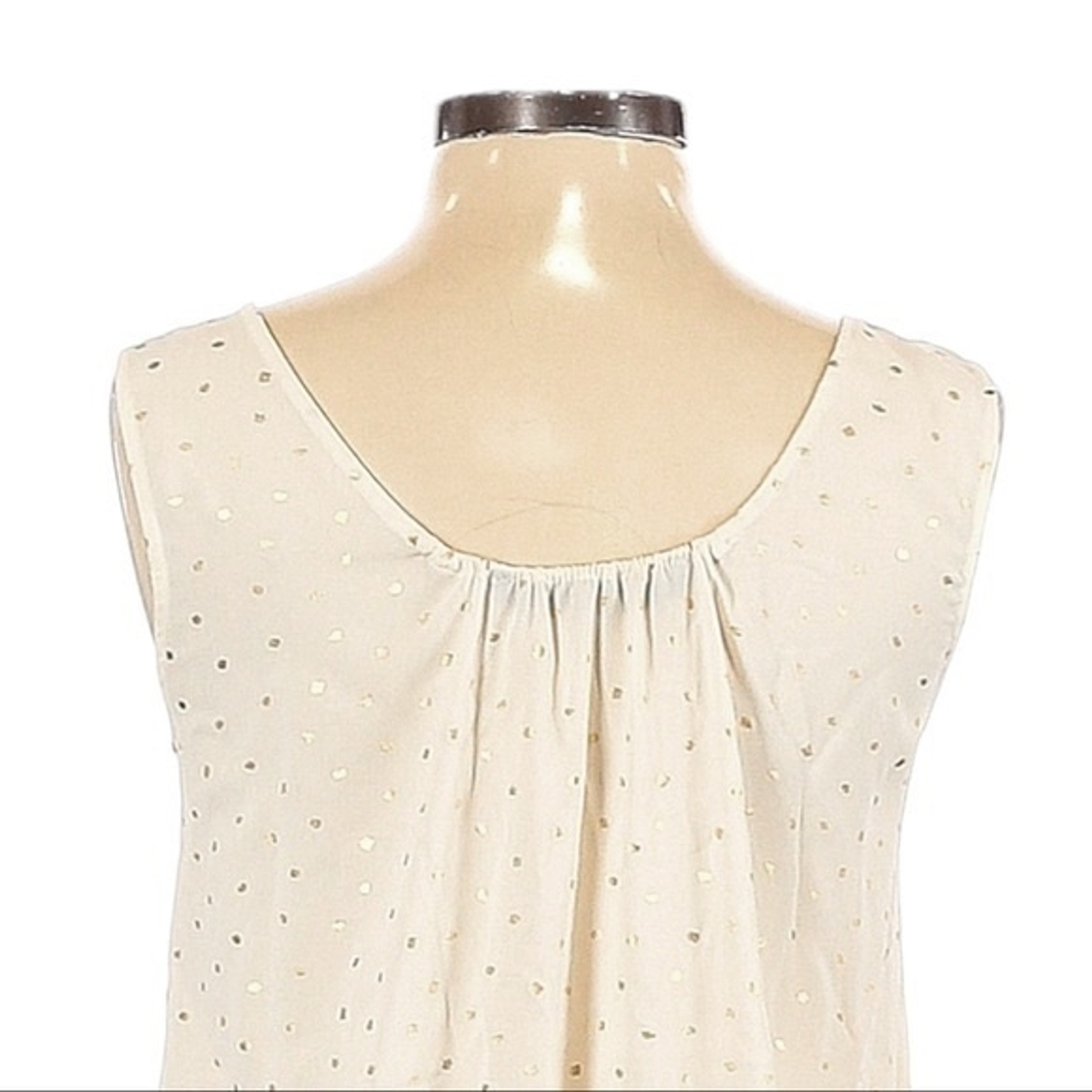 Zara Lurex Gold Polka Dot Ivory V-Neck Sleeveless Ruched Blouse Size XS thumbnail 4