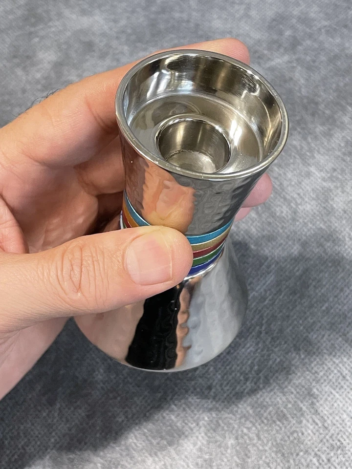 Chrome Hammered Textured Small Iron Tabletop Single Candlestick Holder New! - Image 4 of 4