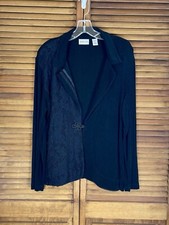 Chico's Travelers One Button Cardigan Blazer Cut Lace Accent Pockets Sz 2 /US Lg