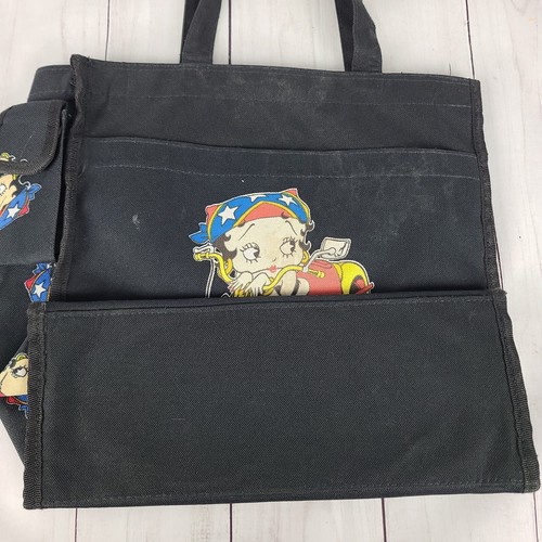 Betty Boop Shoulder Bag Purse Hobo Tote Motorcycle EZ Rider Biker Black Canvas - Picture 5 of 11
