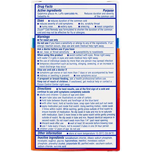 Hisopos nasales remedio para el resfriado Zicam más alivio de múltiples síntomas 20 hisopos medicados - Imagen 2 de 9