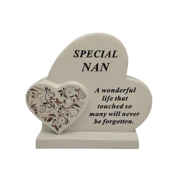 Graveside Ornament Memorial Special Nan Floral Heart Resin Remembrance Plaque