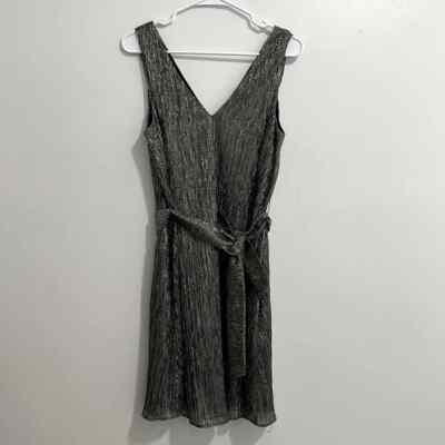 & Other Stories Gold Silver Metallic V-Neck Sleeveless Tie Waist Dress  Womens 6 | eBay
