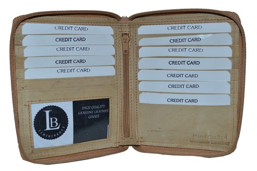 Leatherboss genuino cuero hipster cremallera titular de tarjeta de crédito cartera, bronceado - Imagen 2 de 3