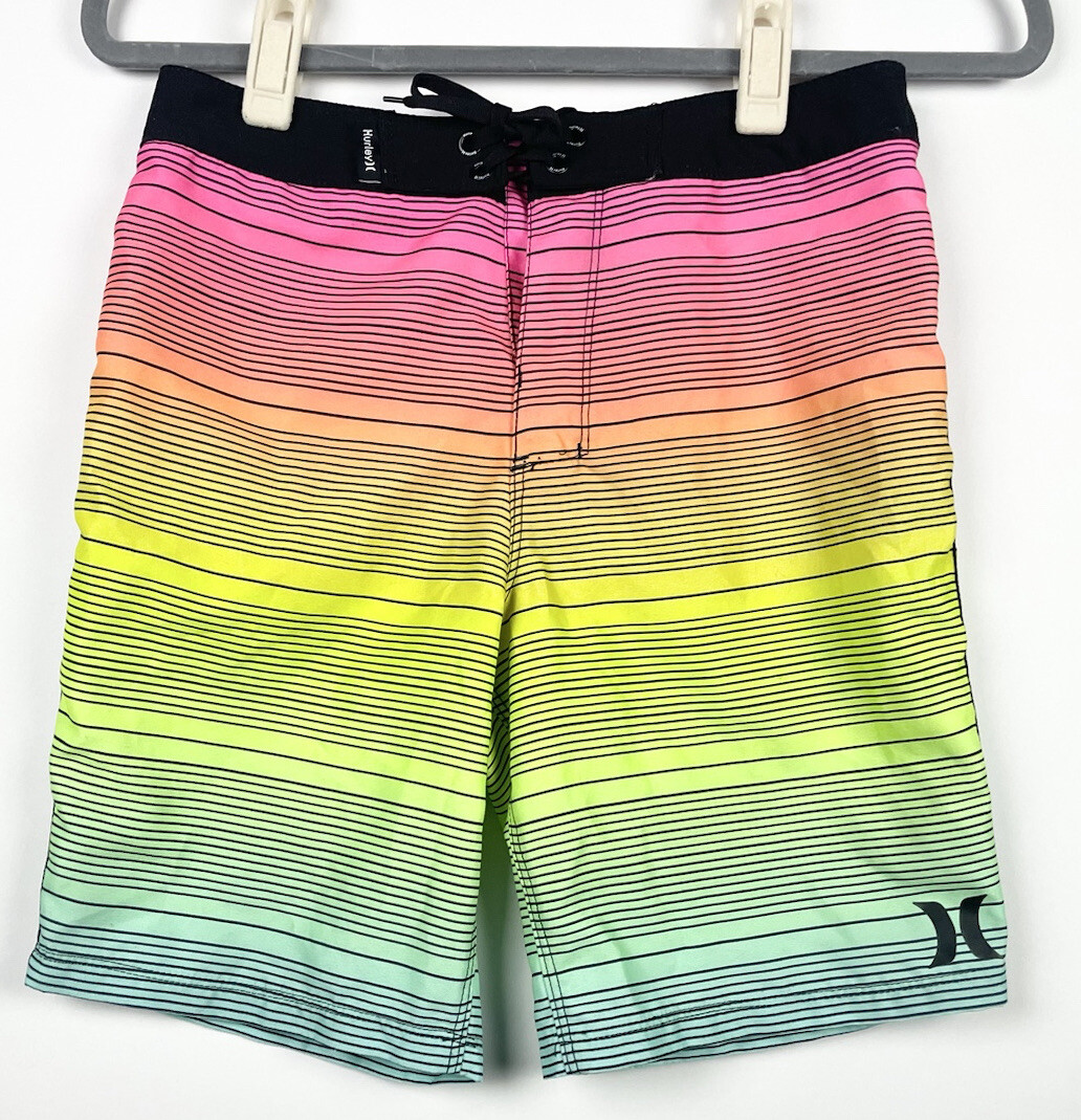 Hurley Boys 12 26 Rainbow Multicolored Shorts Striped Swim Board