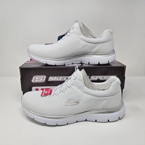 Wmns Skechers Sport Summits 'White/Silver' Comfy Athletic Shoe / 12980 / Size 10