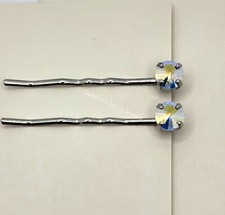 Handmade 2pc Hair/ Bobby Pins w/ Swarovski Crystal Clear AB Chaton Stones