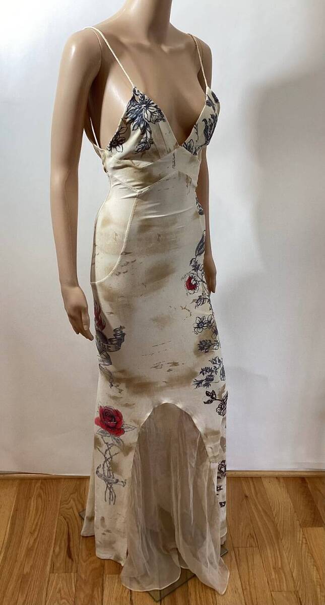 ROBERTO CAVALLI SS/2003 VINTAGE TIGER TATTOO PRINT OPEN BACK ROBERTO CAVALLI SS/2003 VINTAGE TIGER TATTOO PRINT OPEN BACK