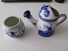 DELFT HOLLAND  BLUE and White Windmill CERAMIC WATERING CAN and Pot Job Lot