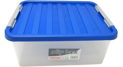 3x HEIDRUN Clipbox mit Deckel+Verschlüssen, 14,0 Liter, 39x29x18cm-transp/blau