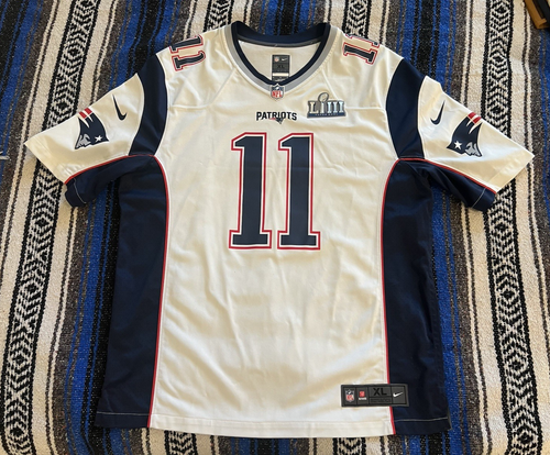 Nike Julian Edelman #11 White Blue Super Bowl 53 New England Football Jersey XL