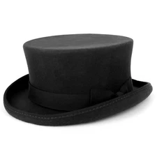 Men's 100% Wool Felt Classic Genuine Top Hat with Grosgrain Band - Free Shipping