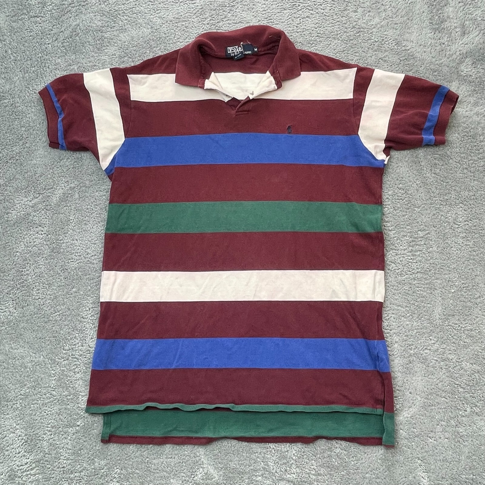 Polo Ralph Lauren vintage camicia uomo media rossa a righe pony cotone golf rugby