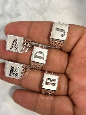 Mens Initial Solid Sterling 925 Genuine Silver Letter Alphabet Ring