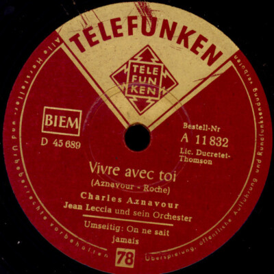 CHARLES AZNAVOUR -Chanson- Vivre avec toi (Rarität) 78rpm Schellackplatte S7202
