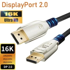 DisplayPort 2.0 Cable 20 Gbps 16K DP 2.0 Cable Male to Male 8K/120Hz 4K/144Hz