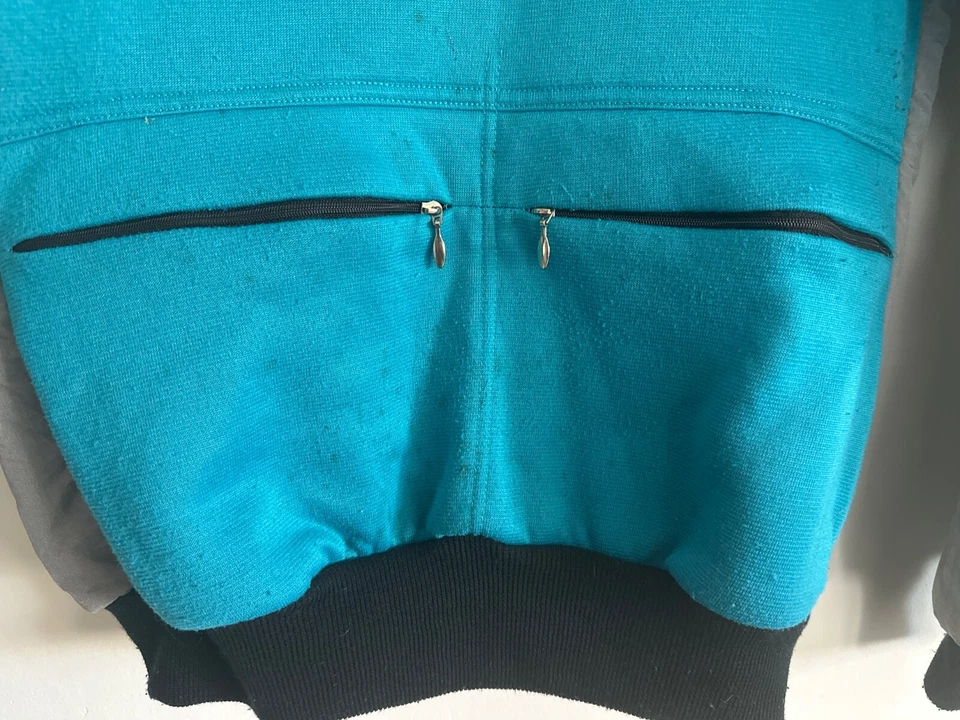 Винтажная мужская велосипедная куртка Bellwether M синяя/серая на молнии из флиса с подкладкой - Изображение 4 из 4