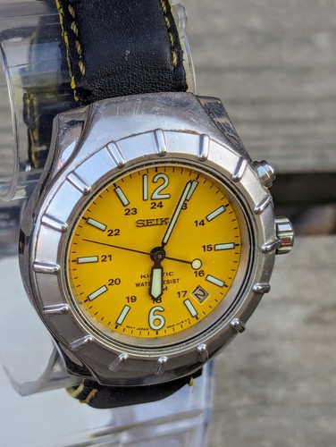 Seiko Kinetic Watch 5M42-0F19 Yellow Dial