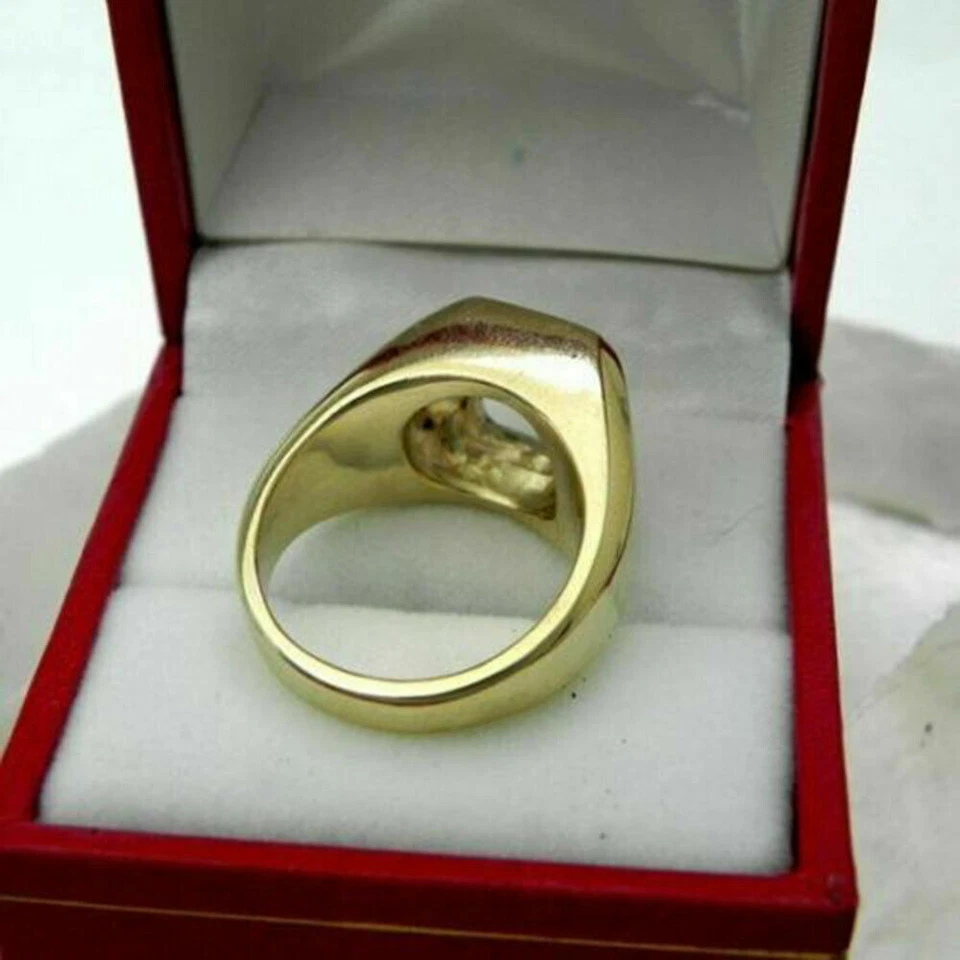 Herren Ring Siegelring 3,80Kt Blau Smaragd Verlobungsring Gelbgold-Finish Silber - Bild 3 von 4