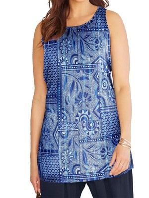 Big-Size ärmellos Tunika Bluse navy Catherines USA Gr. 46/48