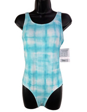 Athleta Girl XXL / 16 - Scoop One Piece Swimsuit - Aqua Tie Dye/Plaid -Brand NEW