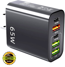 65 W USB Charger with 5 USB Port 3 USB  2 USB-C PD Fast Wall Charger 2 PCS