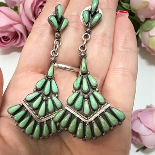 Zuni Native American Jennie Vicenti Turquoise 925 Sterling Drop Earrings 15.3g