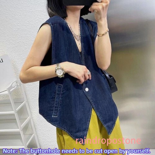 Damen Jeans Weste Weste Gilets Ärmellos Mantel Jacke V-Ausschnitt Strickjacken Freizeit - Bild 11 von 17