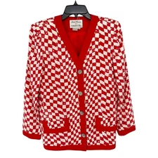 Vintage 1990s Rickie Freeman Teri Jon Sequin Plaid Blazer Size 8 Red White Party