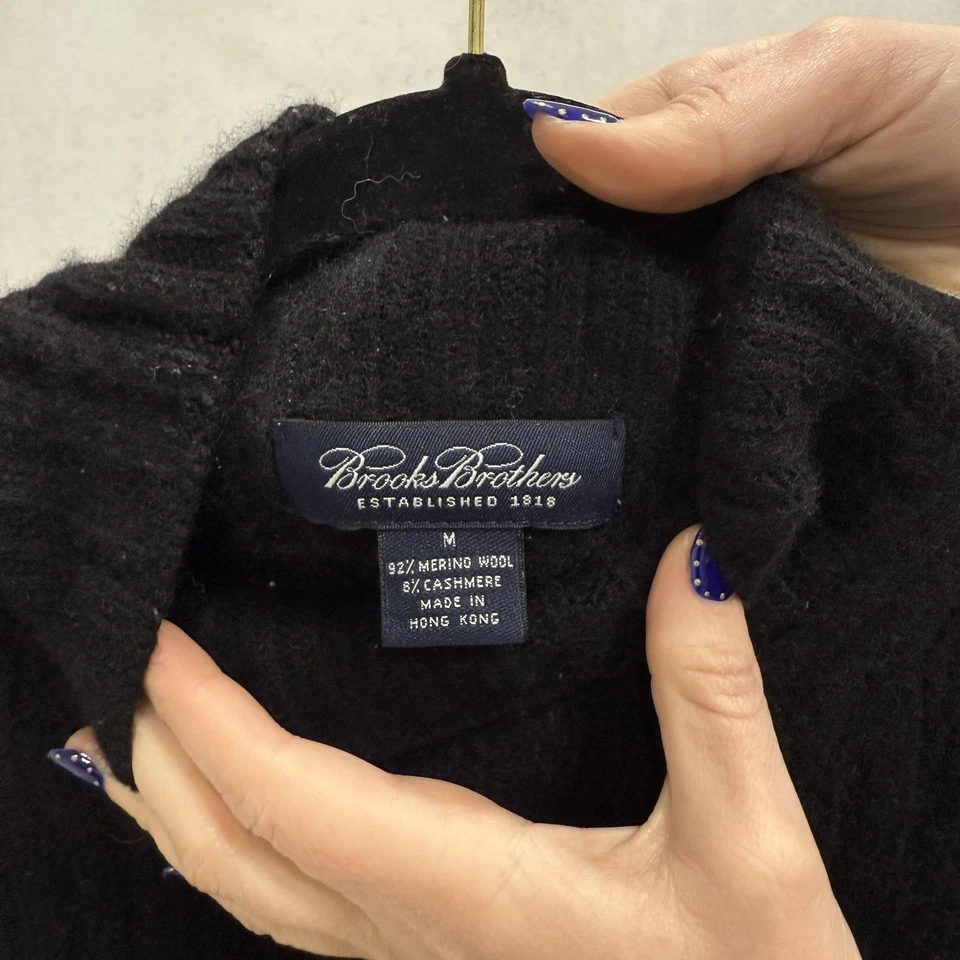 Brooks Brothers свитер мужской средний черный шерсти кашемир ребристый насмешливый воротник - Изображение 2 из 4