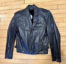 Vtg 80s Bermans Womens Blk Leather Motorcycle Biker Jacket W/ Removable Liner 36