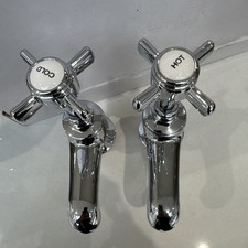 Edwardian Traditional Chrome Basin Taps Hot & Cold Classic Cross Head - 2 PAIRS