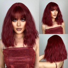 EASIHAIR Red Wavy Synthetic Wigs Shoulder Length Wigs with Bangs for Women Daily