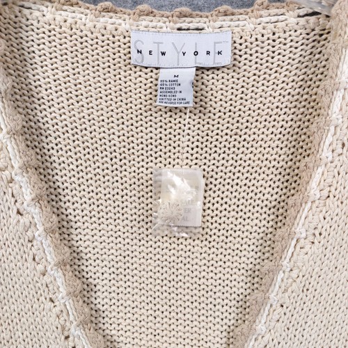 VTG Style New York M Beige Knit Cardigan Boho Crochet Hem Grandmacore Lagenlook - Picture 3 of 12