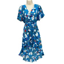 J.CREW Mercantile High Low Faux Wrap Dress Emmahansi Cabana Blue Multi Size S