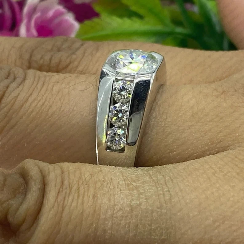 Solid Men's Ring IGI3.60Ct Round Cut Lab Grown Diamond Channel Set ...