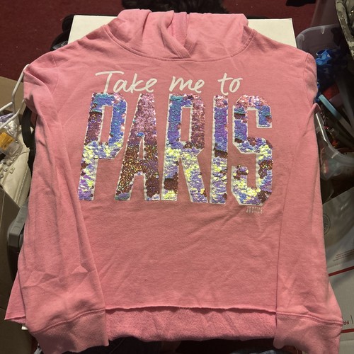 Justice Girls Active Hoodie. Flip Seq.Letters Paris. Good Cond.! Size 18/20 plus - Picture 3 of 9